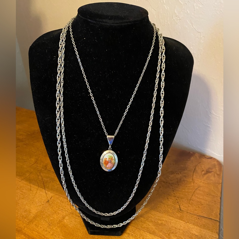 Multi-Strand Silvertone Photo Locket Necklace